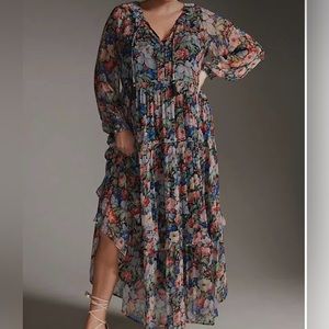 Anthropologie The Marais Printed Chiffon Maxi Dress